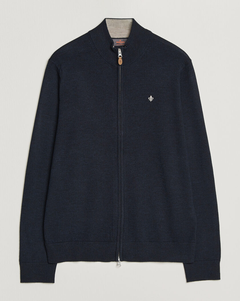 Morris Merino Full Zip Cardigan Navy – Blauw