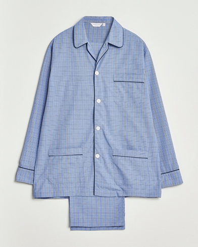 Derek Rose Piped Cotton Pyjama Set Light Blue – Blauw