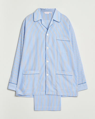 Derek Rose Striped Piped Cotton Pyjama Set Blue/White – Blauw