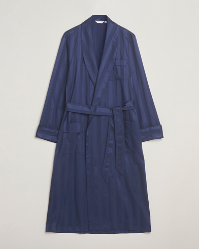 Derek Rose Striped Cotton Dressing Gown Navy – Blauw
