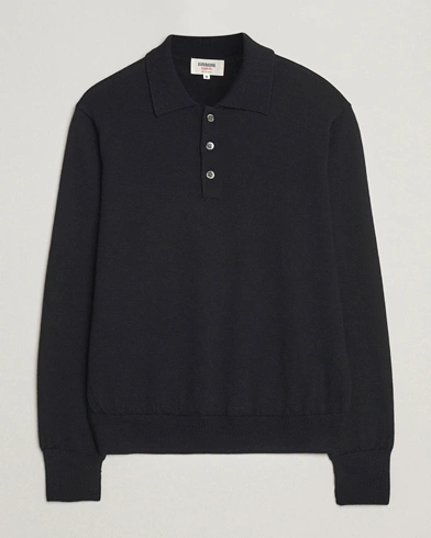 Kamakura Shirts Long Sleeve Knitted Polo Black – Zwart