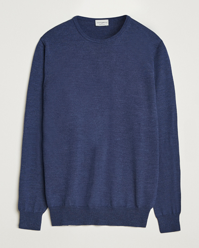 Morgano Extra Fine Merino Wool Crewneck Mid Blue – Blauw