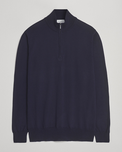 Morgano Extra Fine Merino Wool Half-Zip Navy – Blauw
