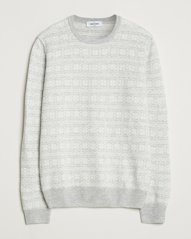 Gran Sasso Wool/Cashmere Fairisle Sweater Light Grey Melange – Grijs