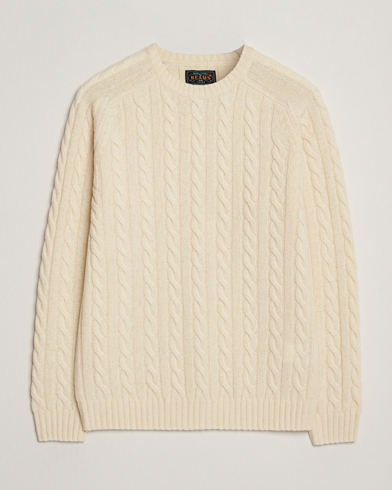 BEAMS PLUS Cable Crew Neck Sweater Off White – Wit