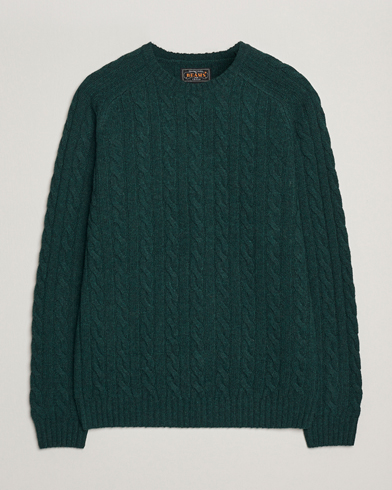 BEAMS PLUS Cable Crew Neck Sweater Bottle Green – Groen