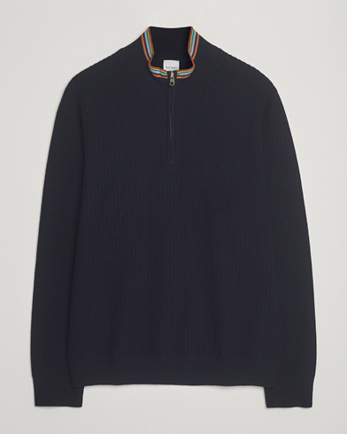 Paul Smith Merino Rib Knitted Half Zip Navy – Blauw