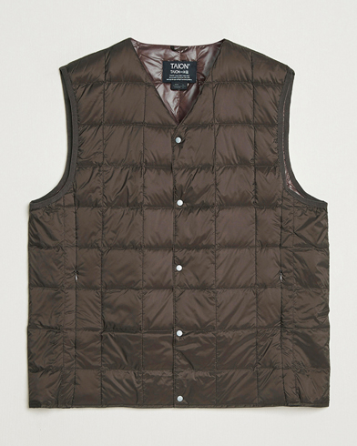Heren | TAION | TAION V-Neck Lightweight Down Vest Dark Choco