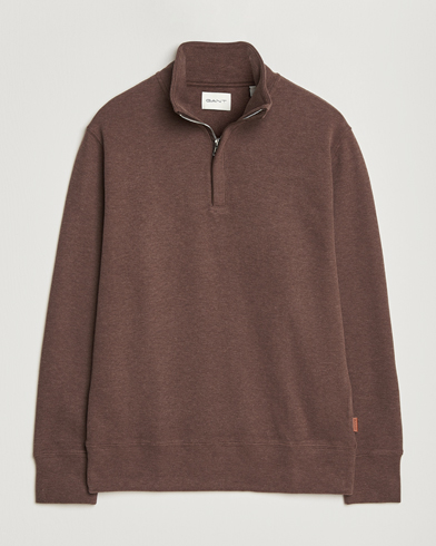 Gant Light Sacker Rib Half Zip Dark Brown Melange – Bruin