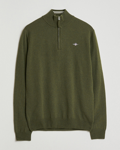 GANT Superfine Lambswool Half Zip Khaki Green Melange – Groen