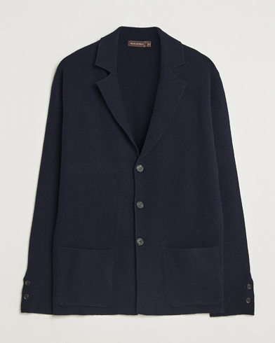 Oscar Jacobson Antonio Knitted Wool Blazer Navy – Blauw