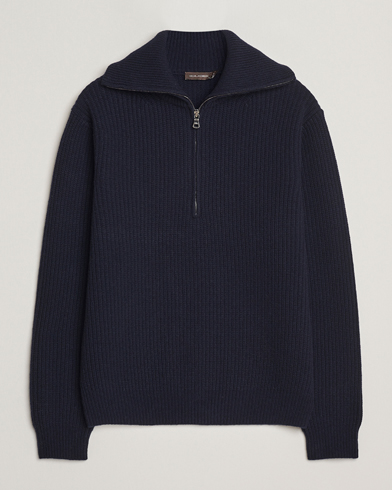 Oscar Jacobson Mauritz Chunky Wool Half-Zip Navy – Blauw