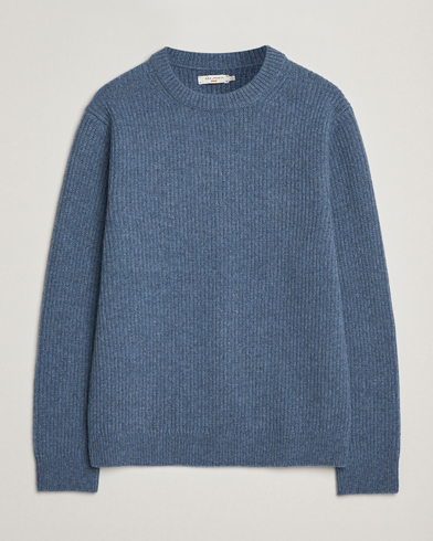 Nudie Jeans August Wool Rib Knitted Sweater Blue Melange – Blauw