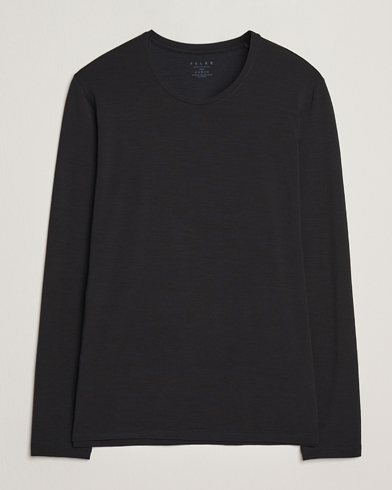 Heren | Falke | Falke Clima Wool Wool Long Sleeve T-Shirt Black