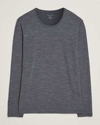 Heren | Falke | Falke Clima Wool Wool Long Sleeve T-Shirt Dark Grey Heather