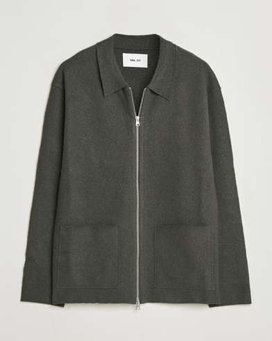 NN07 Jonas Boiled Wool Full Zip Dark Army – Grijs
