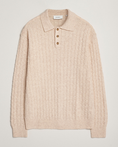 LES DEUX Gustav Structured Polo Knit Light Sand Melange – Beige