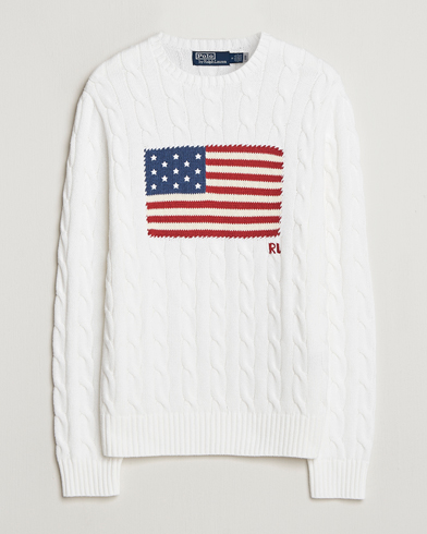 Polo Ralph Lauren Cotton Cable Flag Sweater Ceramic White – Wit