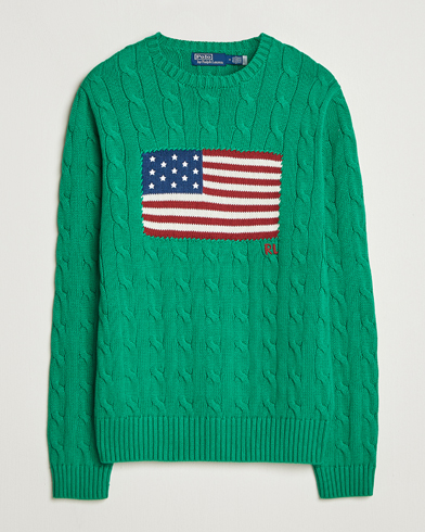 Polo Ralph Lauren Cotton Cable Flag Sweater Billiard Green – Groen
