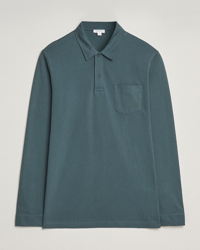 Sunspel Long Sleeve Riviera Polo Shirt Dark Petrol – Groen
