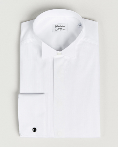 Stenströms Slimline Stand Up Collar Plissè Shirt White – Wit