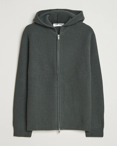 Samsøe Samsøe Isak Heavy Knitted Full Zip Hoodie Dark Evergreen – Groen