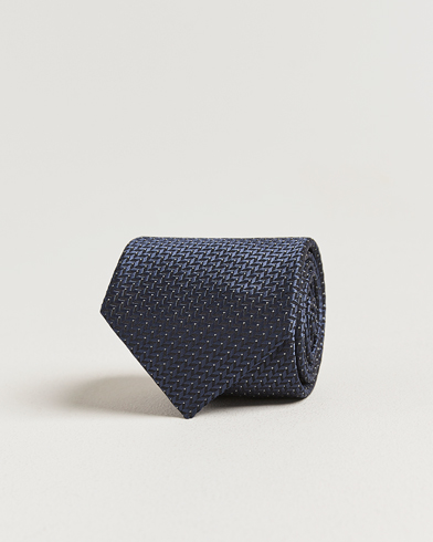 Brioni Jacquard Herringbone Silk Tie Navy – Blauw