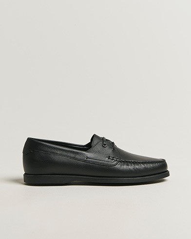 Brioni Grain Leather Boat Shoes Black Calf – Zwart