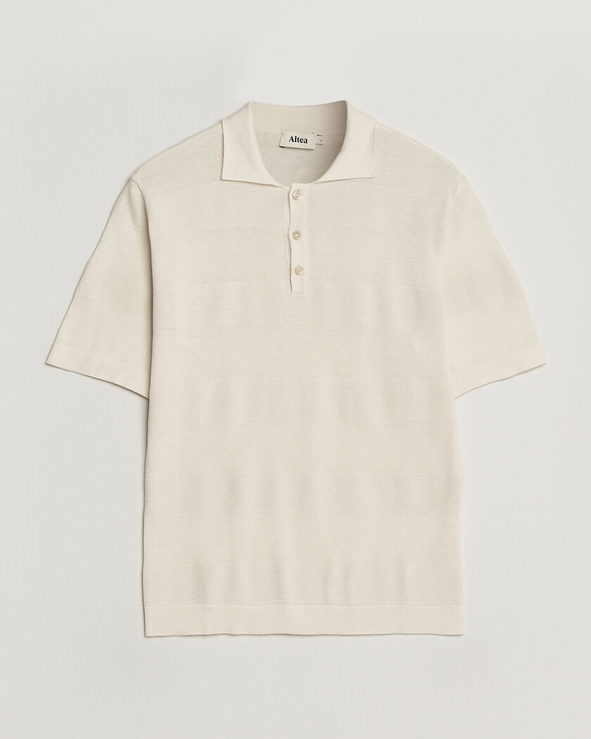 Altea Block Stripe Knitted Polo Off White – Wit