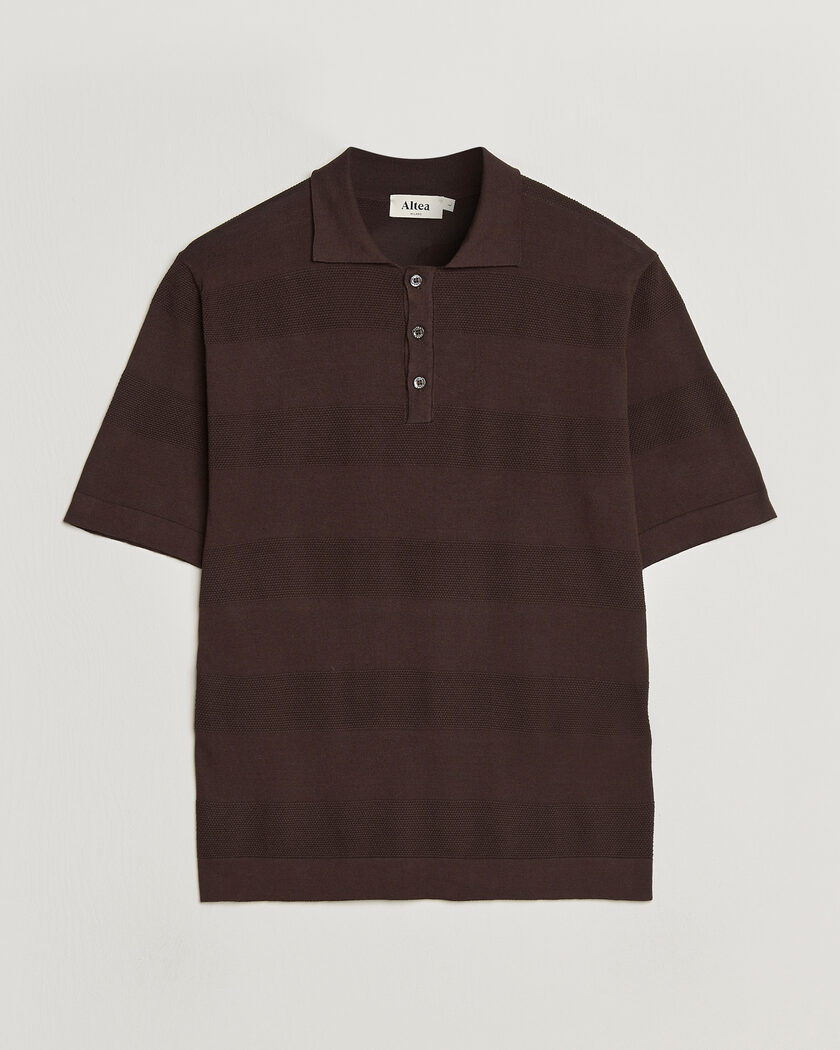Altea Block Stripe Knitted Polo Dark Brown – Bruin
