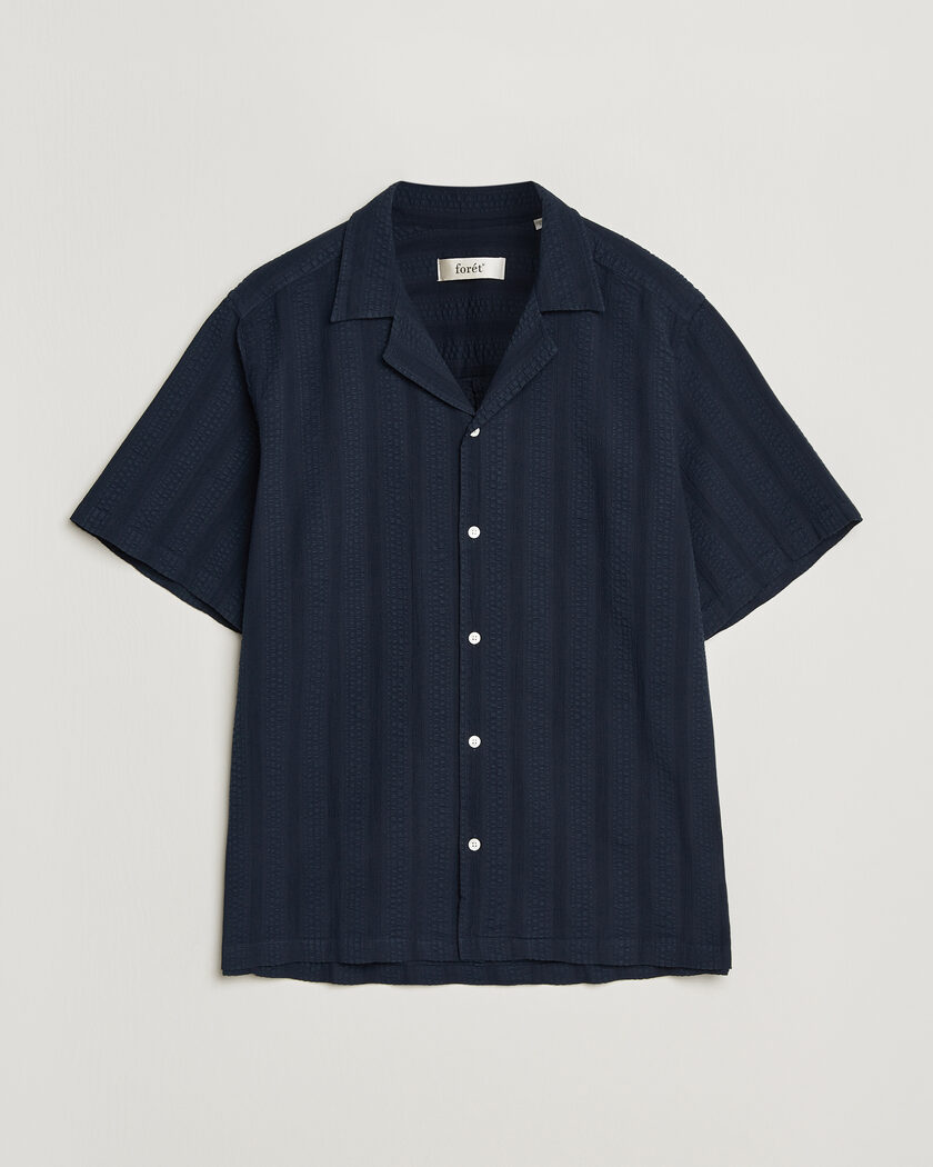 Forét Peer Jacquard Stripe Regular Fit SS Shirt Navy – Blauw