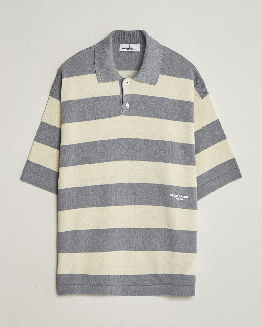 Stone Island Marina Knitted  Cotton/Linen Polo Ivory Melange – Grijs