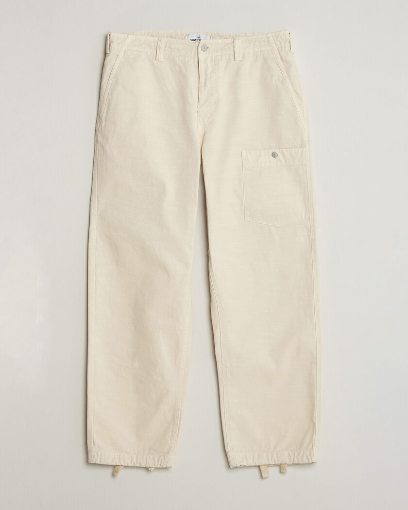 Stone Island Marina Cotton Twill Trousers Ivory – Wit