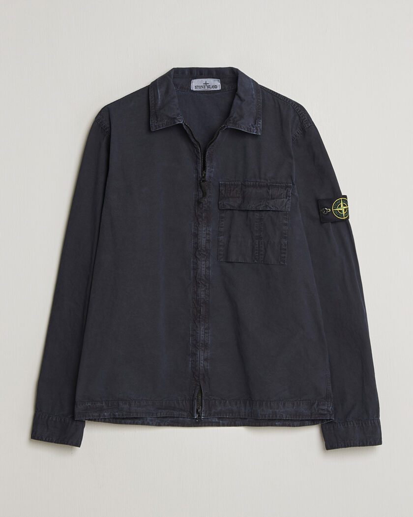 Stone Island Brushed Cotton Canvas Zip Overshirt Navy – Blauw