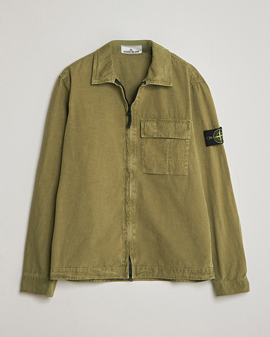 Stone Island Brushed Cotton Canvas Zip Overshirt Military Green – Groen