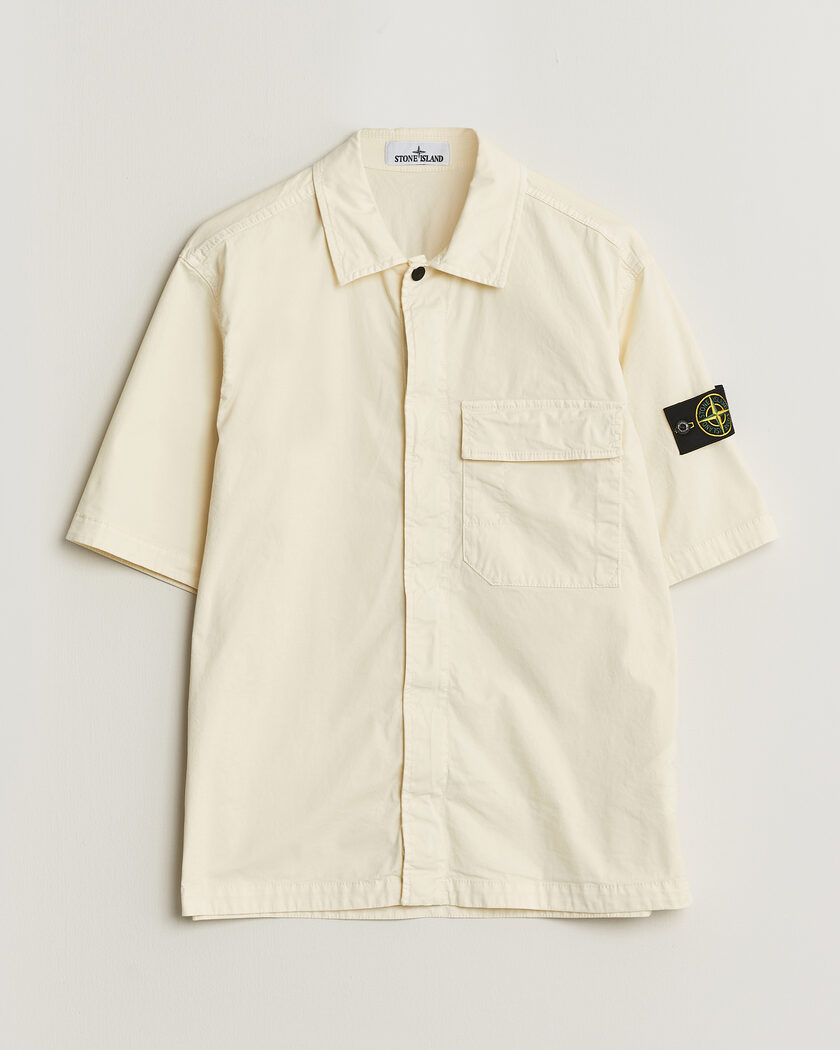 Stone Island Organic Cotton Twill Short Sleeve Shirt Ivory – Wit