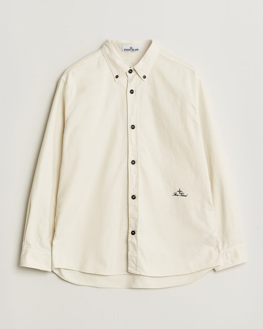 Stone Island Organic Cotton Oxford Shirt Ivory – Wit