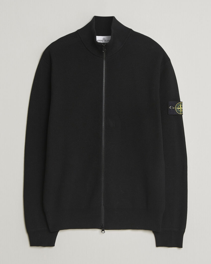 Stone Island Ribbed Soft Organic Cotton Full Zip Black – Zwart