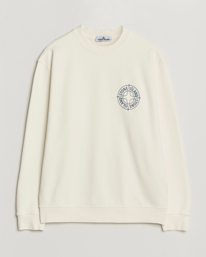 Stone Island Cotton Fleece Printed Logo Sweatshirt Ivory – Wit