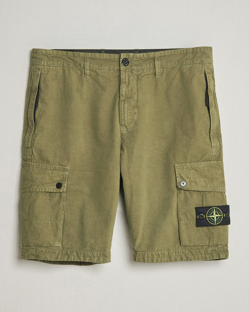 Stone Island Brushed Cotton Canvas Cargo Shorts Military Green – Groen