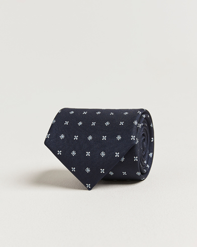 E. Marinella 3-Fold Printed Silk Tie Navy – Blauw