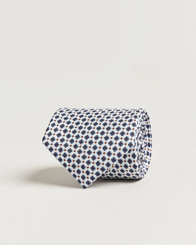 E. Marinella 3-Fold Printed Silk Tie Blue/White – Wit