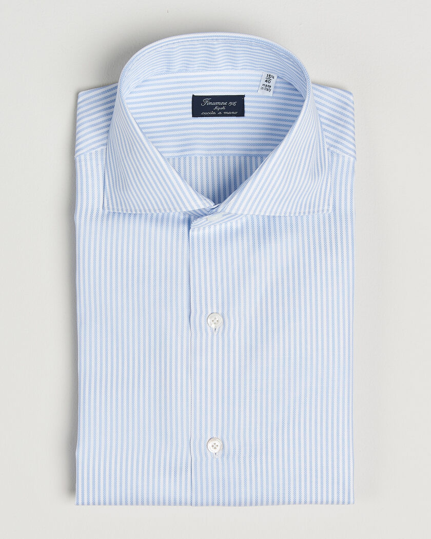 Finamore Napoli Milano Slim Royal Oxford Dress Shirt Light Blue Stripe – Blauw
