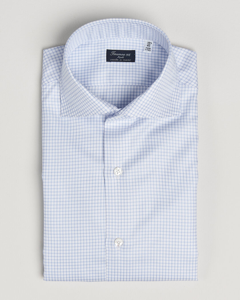 Finamore Napoli Milano Slim Twill Shirt Light Blue Check – Blauw