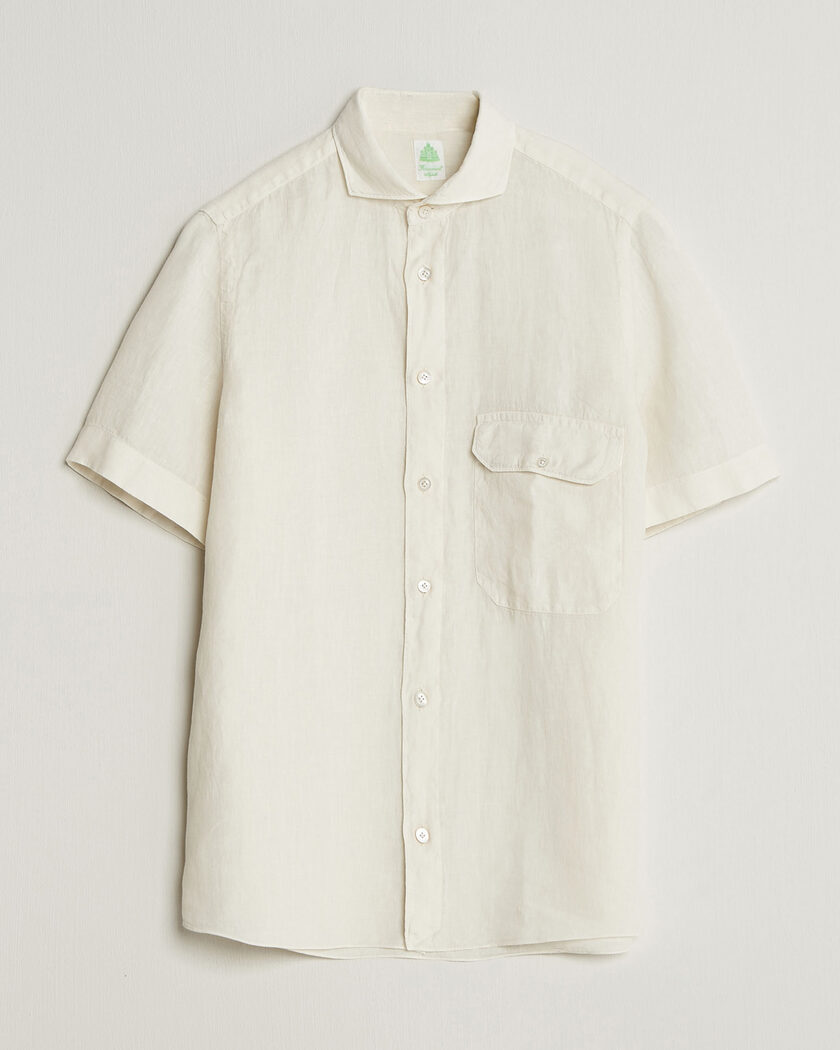Finamore Napoli Linen Short Sleeve Sport Shirt Off White – Wit