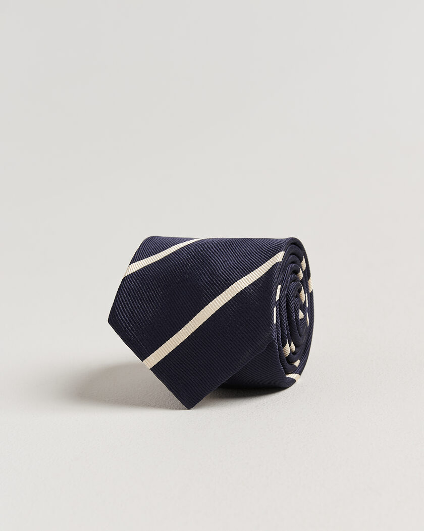 Finamore Napoli Regimental Stripe Silk Tie Navy/White – Blauw