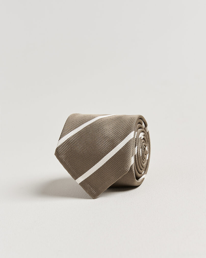 Finamore Napoli Regimental Stripe Silk Tie Olive/White – Groen