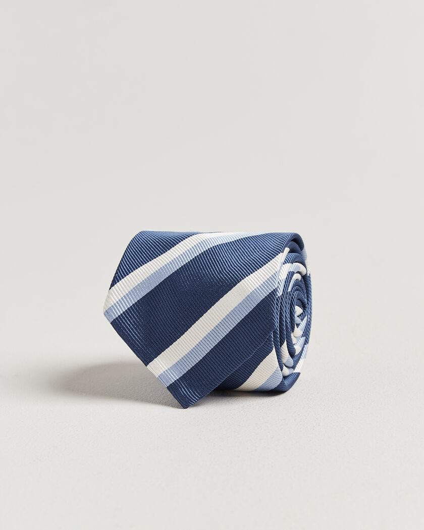 Finamore Napoli Regimental Stripe Silk Tie Blue/White – Blauw
