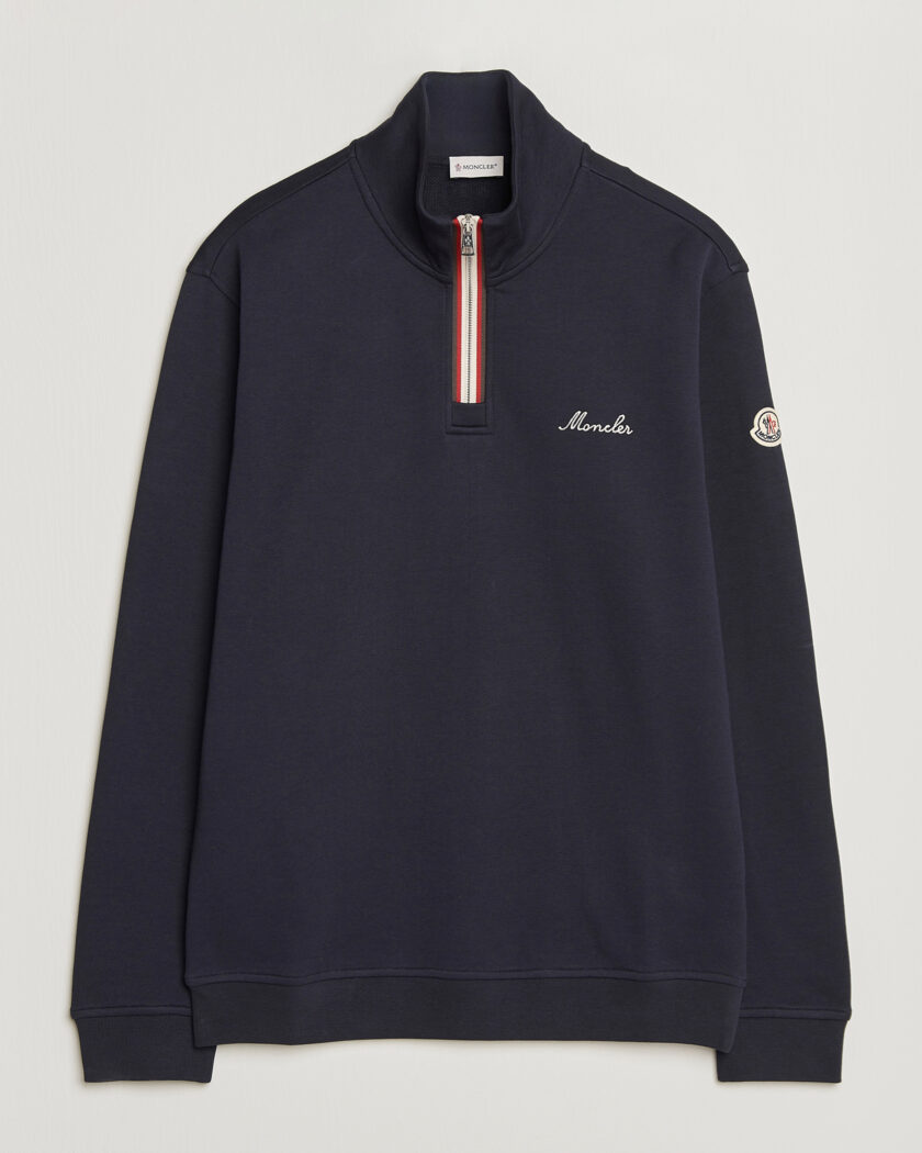 Moncler Signature Logo Half Zip Navy – Blauw
