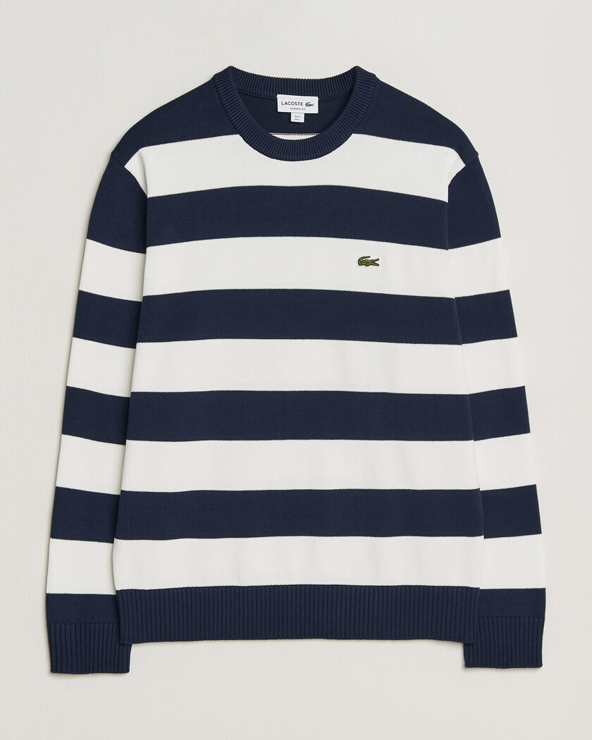 Lacoste Cotton Knitted Striped Sweater Navy Blue/Flour – Blauw